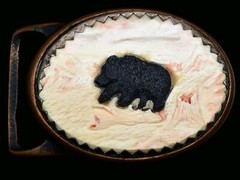 Tech Ether Guild Blank Moose Antler Carving Bear Solid Brass Vintage Belt Buckle