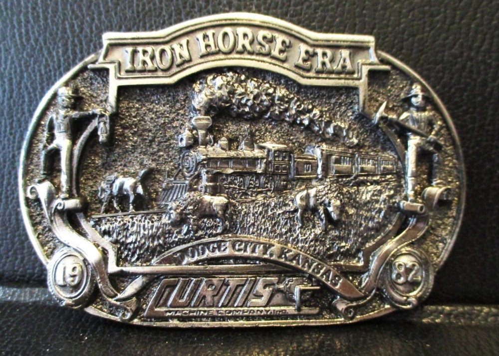 Curtis Machine Company Dodge City Kansas Iron Horse Train Era Belt Buckle 1982