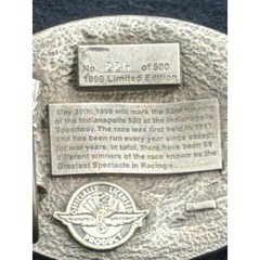 1999 Indy 500 Limited Edition Belt Buckle 226/500 Pewter Vintage Helmet Goggles