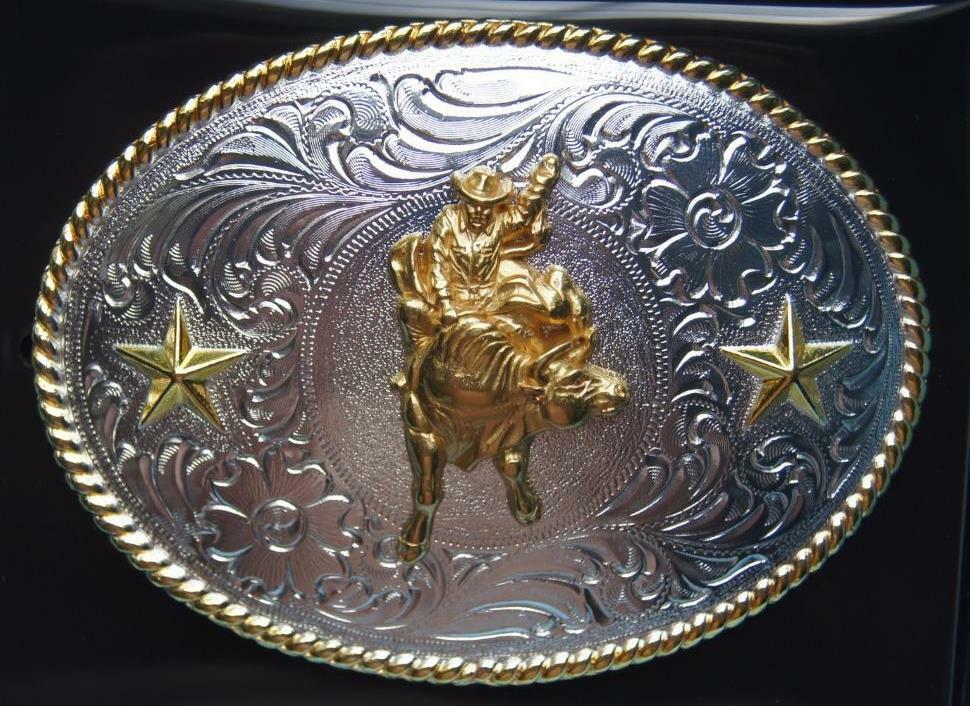 Nocona Belt Buckle BULL RIDER Gold & Silver Tone Western cowboy 3757041