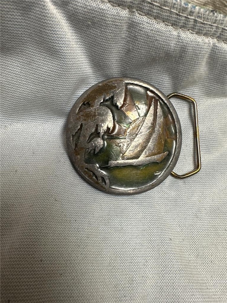 Vintage 1977 Indiana Metal Craft Sailboat Belt Buckle