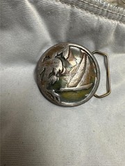 Vintage 1977 Indiana Metal Craft Sailboat Belt Buckle