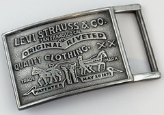 Vintage Levi Strauss Original Rivited Denim Silver Tone Rectangular Belt Buckle