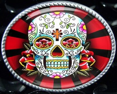 Day of the Dead Belt Buckle – Sugar Skull Rays Handmade Silver Buckle – 61