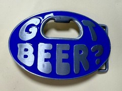 Got Beer Novelty Blue Enameled Funny Bar Pick Up Belt Buckle With Bottle Opener