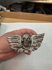 Vintage Washed Up Hollywood Skull with Wings Belt Buckle As Is