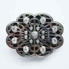 Black Enamel Clear Rhinestones Western Flower Metal Belt Buckle