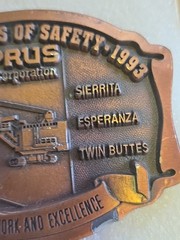 Cyprus Sierrita Mine Belt Buckle 1993 Sentinels of Safety Mining Arizona
