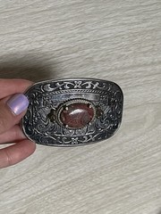 VTG Western Country Silver Tone Rhodochrosite Stone Belt Buckle 3.25&Prime; x 2&Prime;