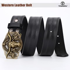 TRIWORKS Western Cowboy Leather Belt for Men Women Fit Size 42&Prime;-46&Prime;, Black