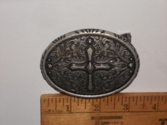 Metal Belt Buckle With Cross Black & Silver 3 1/4&Prime; W X 2 1/2&Prime; T NWT