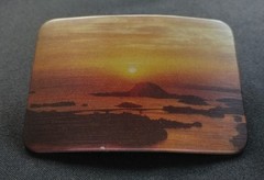 OCEAN BEACH SUNSET SEA SKY ISLANDS SUN RISE SET COLORFUL PICTURE BELT BUCKLE