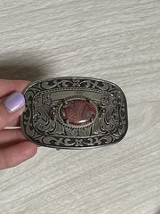 VTG Western Country Silver Tone Rhodochrosite Stone Belt Buckle 3.25&Prime; x 2&Prime;