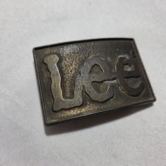 Vintage Lee Jeans Belt Buckle Brass Tone Raised Logo Rectangle Western Workwear