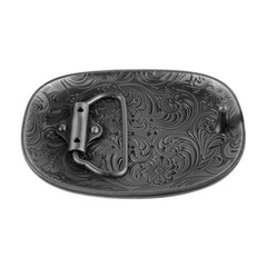 Western Cowboy Belt Buckle Carved Floral Ornate Design Antique Silver 3 5/8 inch