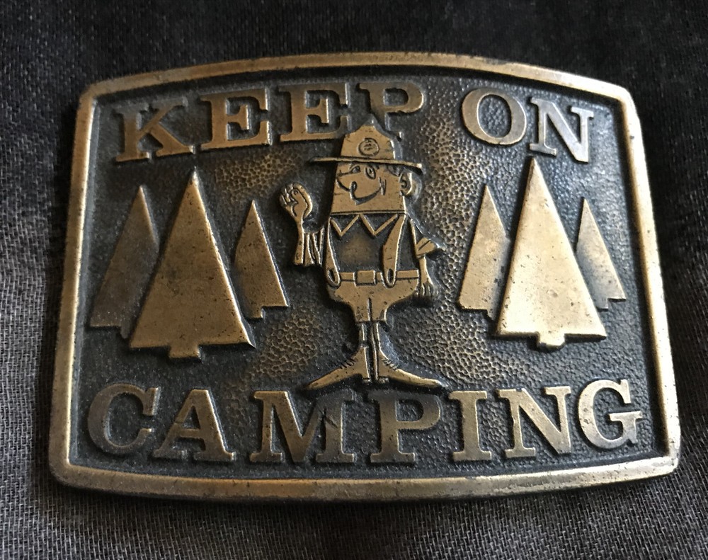*** VINTAGE MPA Keep on Camping Boy Scout Brass Belt Buckle