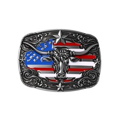 Cow Head Star USA Flag Western Belt Buckle for Men Women Vintage Cowboy Cowgirl