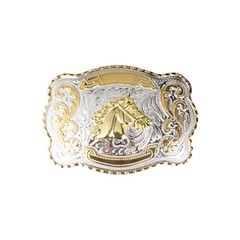 1 1/2&Prime; Big Gold Horse Head Western Belt Buckle – Style 1. 5 1/2&Prime; x 3 7/8&Prime;.