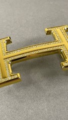 Gold Crystal H Belt Buckle Rhinestone Pavé Statement Buckle Heavy Metal Hardware