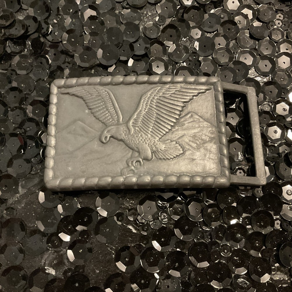 Eagle Belt Buckle Grey Gray 3”x2” Rectangle Patriotic