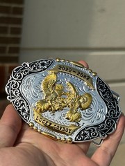Western Buckle Gold Black Silver Roosters Cowboy 2 »Buckle Hebilla Vaquero Gallo