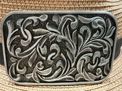 Antiqued Silver Floral & Vine Belt Buckle Vintage Western Cowboy Buckles