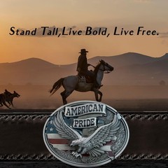 LKKLUYIC American Pride Eagle Belt Buckle, Patriotic Flag Large, Silver