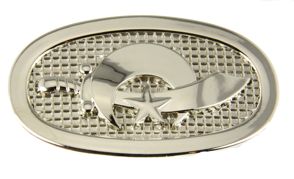4030328 Polished Silver Tone Shriner Belt Buckle Shrine Scimitar Crescent Star