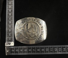 Vintage belt buckle Elton John piece pewter construction and a central portrait