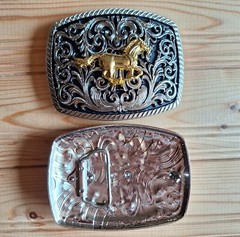 BIG Horse relief western silver & gold belt buckle (choice designs)