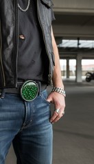 Men Silver Metal Belt Buckle Skulls Green Biker Motorcycle Fashion Skeleton Bone