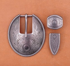 BIG Silver Flower Engraved Vintage Western Cowboy Belt Buckle Set Fit 20mm Strap
