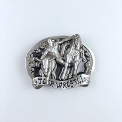 Black Enamel Rodeo Steer Wrestling Western Belt Buckle Boucle de Ceinture