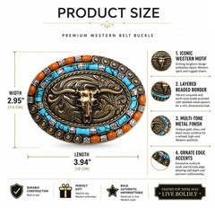 Men&rsquo;s Women&rsquo;s Vintage Cow Skull Turquoise Belt Buckle Western Cowboy Accessories