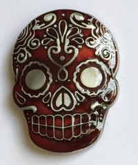 Red Sugar Skull Belt Buckle Metal BU04