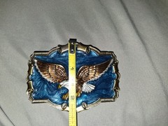 Vintage Bald Eagle Belt Buckle Blue Enamel Silver‑Tone Trim 1983 USA QD1243