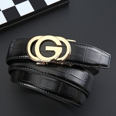 Men&rsquo;s-G-Belt-Leather-Bamboo Design-Auto Buckle- Avail in Gold & Gun Metal Gray