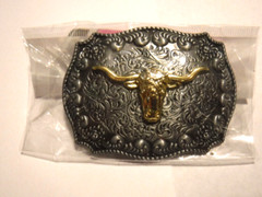 New Long Horn Cow Bull Steer 3 Inch Metal Belt Buckle