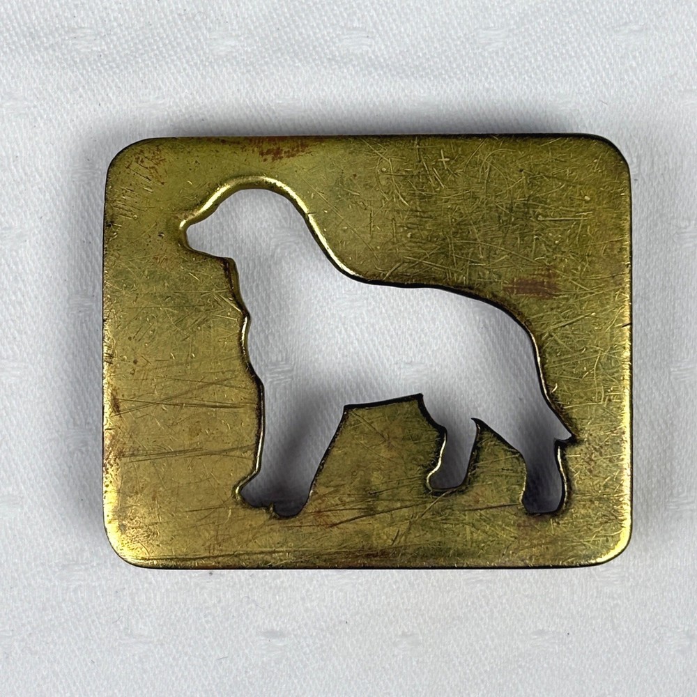 Vintage Labrador Retriever Dog Silhouette Brass Belt Buckle Gold Tone Cutout