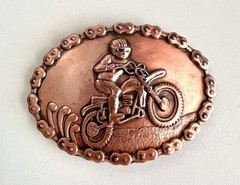 Vintage Copper BELT BUCKLE Racing Dirt Bike Motorcycle Chain Edge