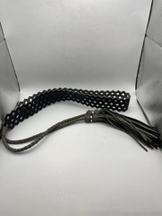 Rare Shanghai Tang Reversible Leather Belt Honeycomb Cutout Tassel Black Tan