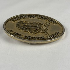 Vintage Safe Driver Award Brass Belt Buckle Southern Division Getty 1982