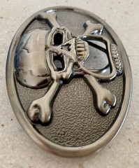 Kalan Skull & Crossbones Belt Buckle Bottle Opener Novelty Silver Tone Oval