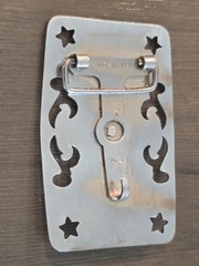 Vintage Silver Tone Cowboy Boots Spurs Belt Buckle With Cutout Pattern & Stars
