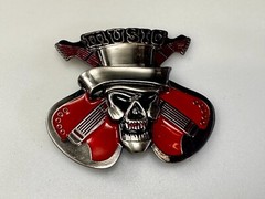 MUSIC Skull in Fedora Hat Crossed Electric Guitars Musician Rockstar Belt Buckle