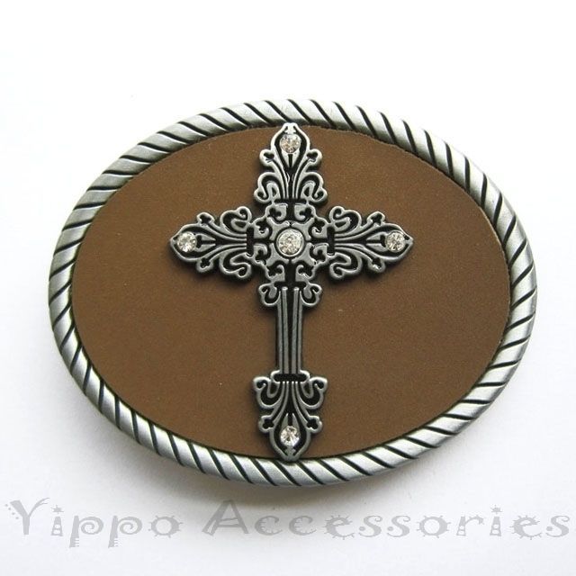 Cross w/ Rhinestones Jesus Christ Christian Metal Fashion Belt Buckle