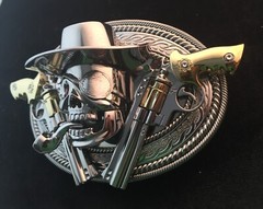 (MADE BY ORDER)BUCKLE HANDMADE STAINLESS STEEL SKULL DOUBLE GUN WITH PIPE