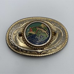 Men&rsquo;s Oval Western Engraved Fish Belt Buckle Gold Tone Fits 1.5&Prime; USA