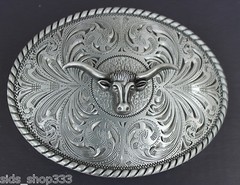 ♈ Old West steer Belt Buckle Antique silver color ♈ Cowboy Sheriff .Western