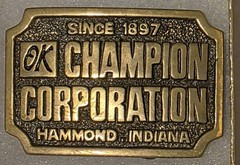 Vintage Metal Belt Buckle, Brass, OK Champion Corporation, SInce 1897, Hammond